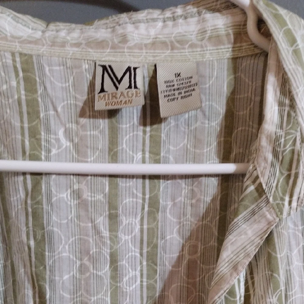 2/ For 8 Dollars Sale Mirage, Cozy And Chic Two Piece Green Striped Shirt - Picture 2 of 6